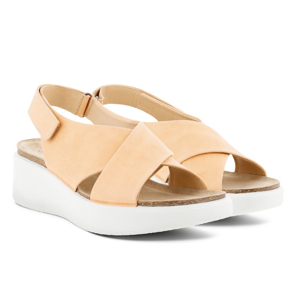 ECCO Womens Sandals Beige - Flowt Wedge Cork - INO-239785